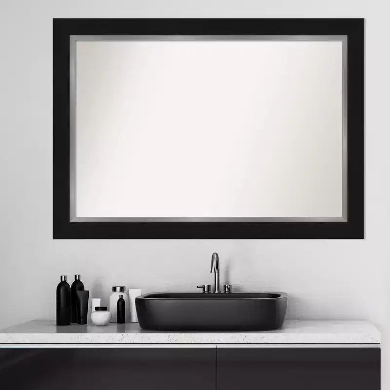 42" x 30" Black Framed Bathroom Wall Mirror - Modern Rectangle, Wall Mount