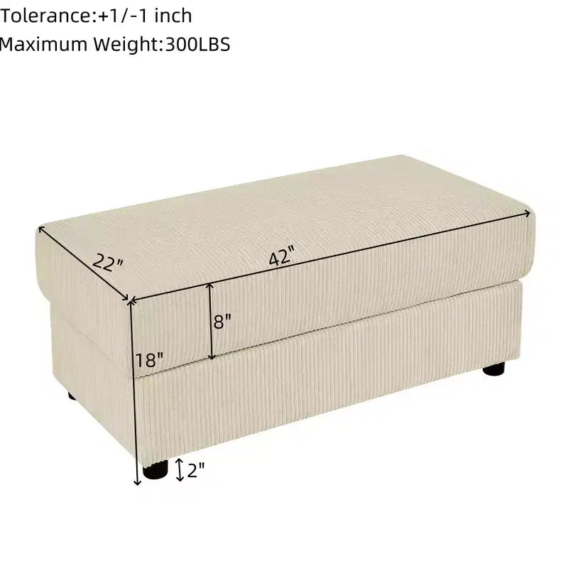 Modern 3-Seater Corduroy 102" Sofa with Cup Holders, Phone Holder, Armrest Storage & Ottoman