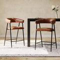 Upholstered 26" Faux Leather Counter Stool with Footrest & Iron Frame - Brown (Set of 2)