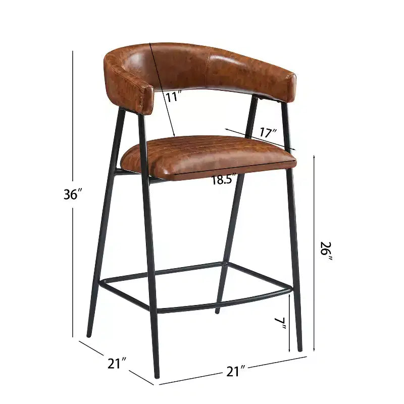 Upholstered 26" Faux Leather Counter Stool with Footrest & Iron Frame - Brown (Set of 2)