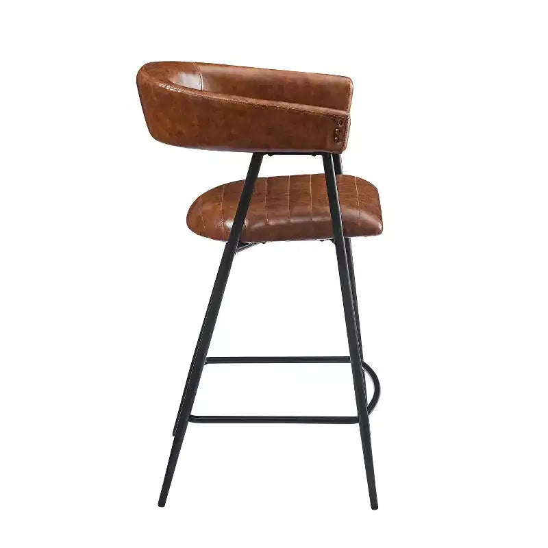 Upholstered 26" Faux Leather Counter Stool with Footrest & Iron Frame - Brown (Set of 2)
