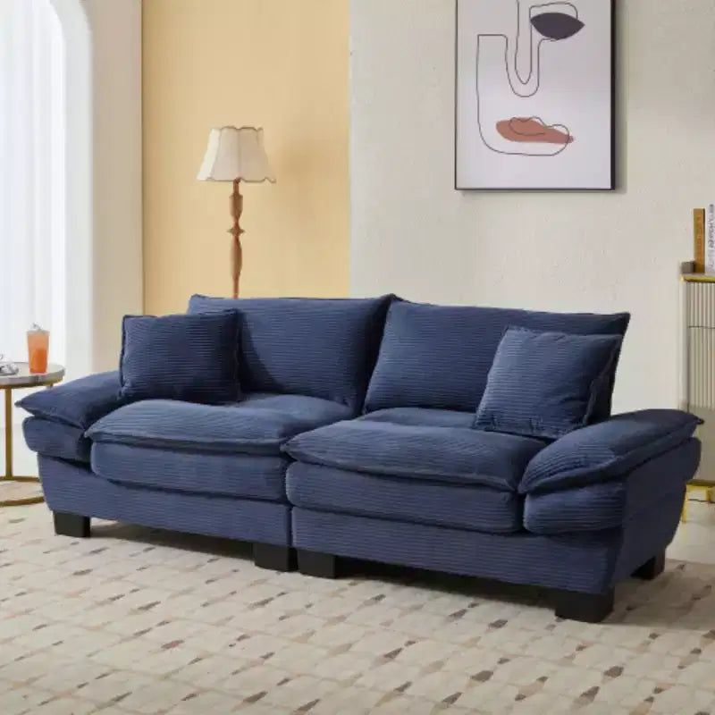 Stylish Corduroy Deep Seat Sofa: Loveseat Size with Pillows and Sleeper Function