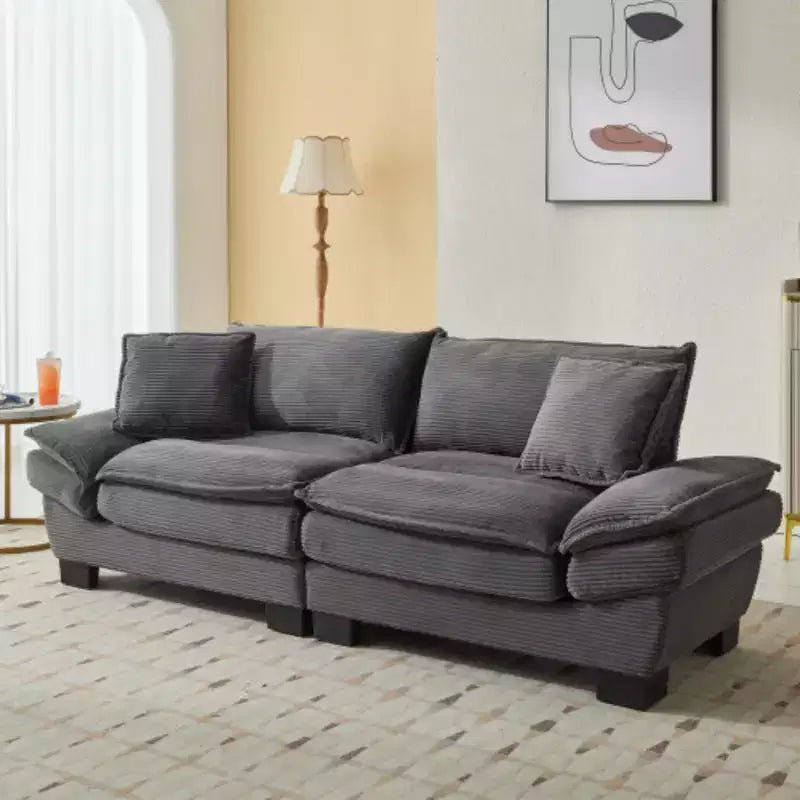 Stylish Corduroy Deep Seat Sofa: Loveseat Size with Pillows and Sleeper Function