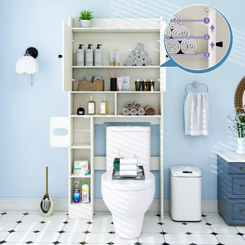 Over-the-Toilet Storage Cabinet with Barn Doors, Toilet Paper Holder & 7 Storage Areas, 70"H