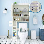Armoire de rangement WC avec portes coulissantes, porte-papier toilette et 7 espaces de rangement, 178 cm de hauteur