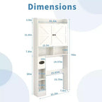 Armoire de rangement WC avec portes coulissantes, porte-papier toilette et 7 espaces de rangement, 178 cm de hauteur
