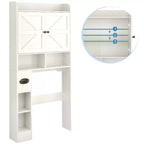 Armoire de rangement WC avec portes coulissantes, porte-papier toilette et 7 espaces de rangement, 178 cm de hauteur