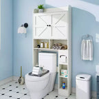 Armoire de rangement WC avec portes coulissantes, porte-papier toilette et 7 espaces de rangement, 178 cm de hauteur