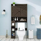 Armoire de rangement WC avec portes coulissantes, porte-papier toilette et 7 espaces de rangement, 178 cm de hauteur