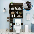 Armoire de rangement WC avec portes coulissantes, porte-papier toilette et 7 espaces de rangement, 178 cm de hauteur