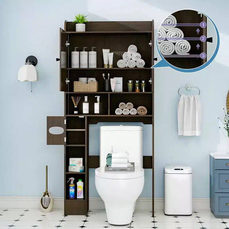 Over-the-Toilet Storage Cabinet with Barn Doors, Toilet Paper Holder & 7 Storage Areas, 70"H
