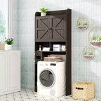 Armoire de rangement WC avec portes coulissantes, porte-papier toilette et 7 espaces de rangement, 178 cm de hauteur
