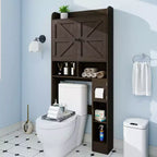 Dyonery Over-the-Toilet Storage Cabinet| Bathroom Organizer Shelf with Barn Doors, Toilet Paper Holder
