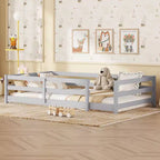 Lit pour tout-petits double/grand format à profil bas avec barres de sécurité et cadre en bois massif - Chambre d'enfant