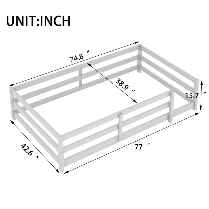 Twin/Full Low Profile Toddler Bed with Safety Rails & Solid Wood Frame - Kids Bedroom