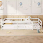 Lit pour tout-petits double/grand format à profil bas avec barres de sécurité et cadre en bois massif - Chambre d'enfant