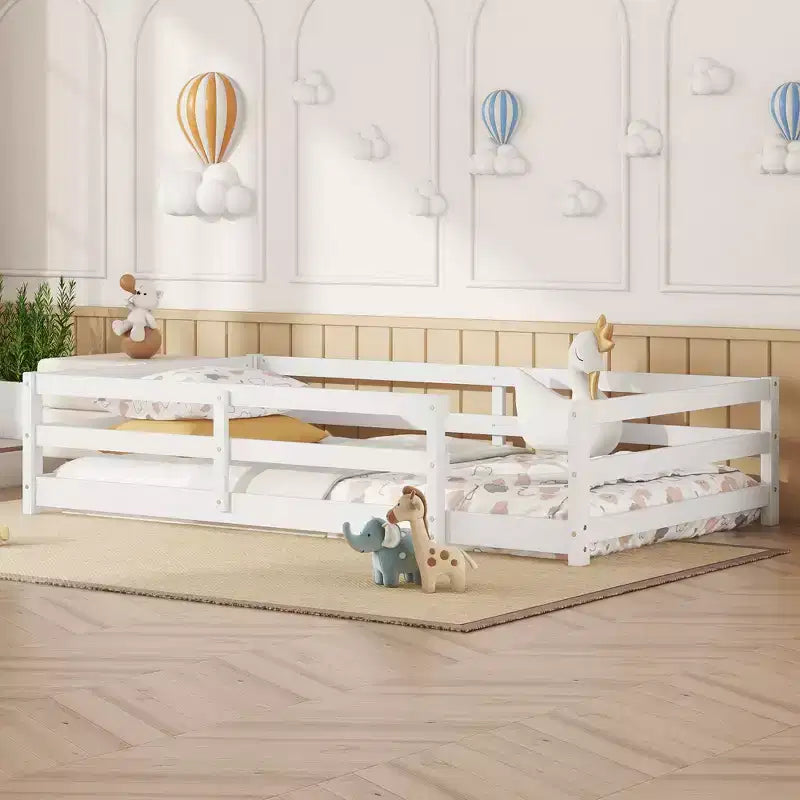 Twin/Full Low Profile Toddler Bed with Safety Rails & Solid Wood Frame - Kids Bedroom
