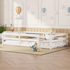 Lit pour tout-petits double/grand format à profil bas avec barres de sécurité et cadre en bois massif - Chambre d'enfant