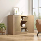 Buffet bas en bois 31x31x16, meuble de rangement avec étagères réglables et portes en rotin pour cuisine, chambre, salon/salle à manger