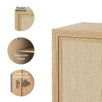 Buffet bas en bois 31x31x16, meuble de rangement avec étagères réglables et portes en rotin pour cuisine, chambre, salon/salle à manger