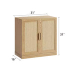 Buffet bas en bois 31x31x16, meuble de rangement avec étagères réglables et portes en rotin pour cuisine, chambre, salon/salle à manger
