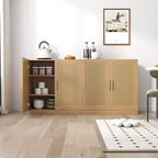 Buffet bas en bois 31x31x16, meuble de rangement avec étagères réglables et portes en rotin pour cuisine, chambre, salon/salle à manger