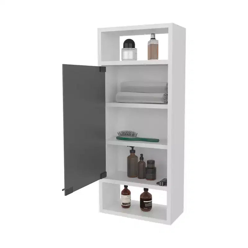 Wall-Mounted Medicine Cabinet with Mirror Door & Open Shelves - White, 28.3"H