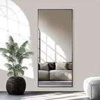 Rectangular Full Body Mirror, 71x31 Floor Mirror with Stand, Aluminum Alloy Metal Frame Full length Mirror Black for Bedroom Living Room, Black