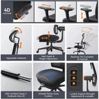 Fauteuil de bureau ergonomique avec repose-pieds - Soutien lombaire auto-ajustable, accoudoirs 4D, assise réglable