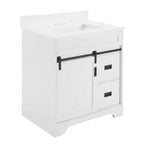 Meuble de salle de bain de ferme blanc de 30 po avec portes coulissantes de grange, 2 tiroirs et dosseret