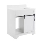 Meuble de salle de bain de ferme blanc de 30 po avec portes coulissantes de grange, 2 tiroirs et dosseret