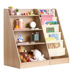 VEVOR 4-Tier Kids Wooden Bookshelf, Six-Layer Sling Bookcase, Baby Storage Book Rack, Book Toy Organizer Cabinet, for Kids Room, Playroom