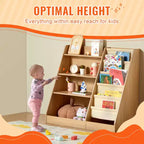 Étagère à Livres en Bois à 4 Niveaux pour Enfants - Bibliothèque à Écharpe à Six Couches, Organisateur de Jouets et de Livres pour Chambre d'Enfant