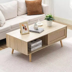 Table basse en rotin 42" - Moderne du milieu du siècle, rectangulaire, rangement à deux niveaux