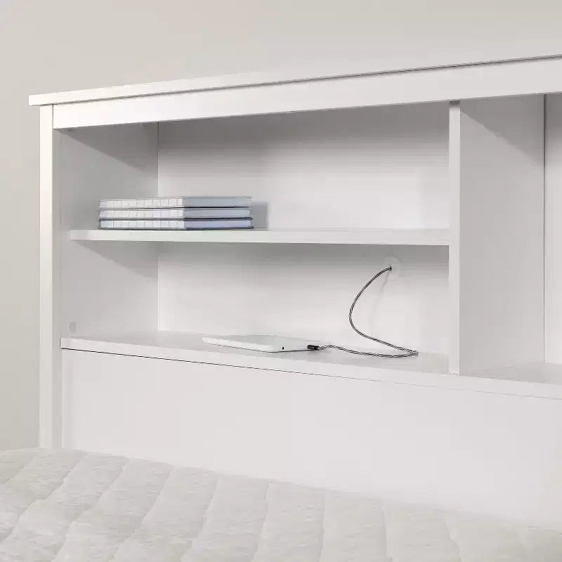 Twin Size Bed Frame with Bookcase Headboard & Storage Drawers, White, Particle Board