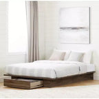 Cadre de lit ajustable de taille double à queen avec tiroir de rangement, panneau de particules, marron