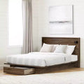 Adjustable Full to Queen Bed Frame with Storage Drawer, Particle Board, Brown