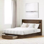 Cadre de lit ajustable de taille double à queen avec tiroir de rangement, panneau de particules, marron