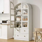 Garvee Tall Farmhouse Kitchen Pantry, Arched Wood Kitchens Storage Cabinets with 2 Large Drawers, Easy Assembly