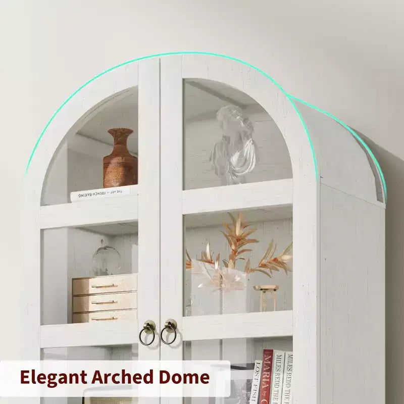 Tall Farmhouse Kitchen Pantry Cabinet with Arched Door & 2 Large Drawers, Easy Assembly