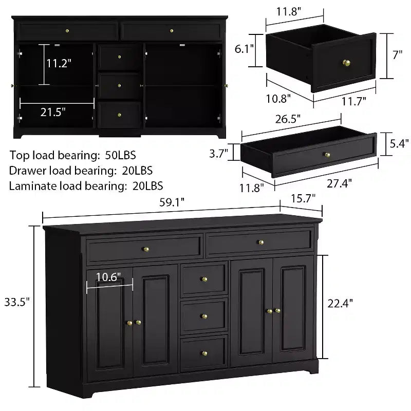 5-Drawer Horizontal Dresser - Multifunctional Storage Cabinet for Living Room & Bedroom