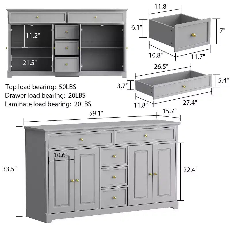5-Drawer Horizontal Dresser - Multifunctional Storage Cabinet for Living Room & Bedroom