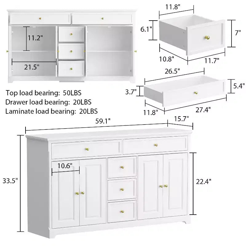 5-Drawer Horizontal Dresser - Multifunctional Storage Cabinet for Living Room & Bedroom
