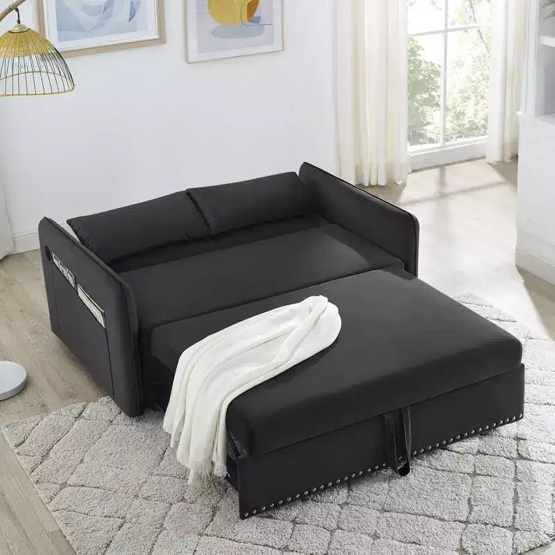 3-in-1 Velvet Sleeper Sofa Bed with USB Port, Pull-Out Bed & Side Pocket