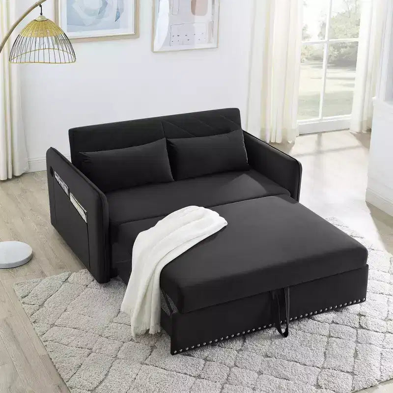 3-in-1 Velvet Sleeper Sofa Bed with USB Port, Pull-Out Bed & Side Pocket
