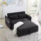 Canapé-lit 3-en-1 en velours avec port USB, lit gigogne et poche latérale