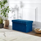 Ottoman de rangement d'appoint capitonné en velours bleu, cube de 40 cm avec couvercle amovible