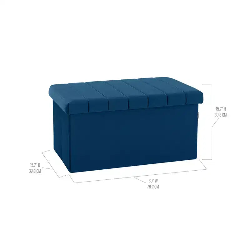 Blue Velvet Cushioned Accent Storage Ottoman, 15.7" Cube with Removable Lid