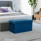 Ottoman de rangement d'appoint capitonné en velours bleu, cube de 40 cm avec couvercle amovible