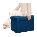 Ottoman de rangement d'appoint capitonné en velours bleu, cube de 40 cm avec couvercle amovible
